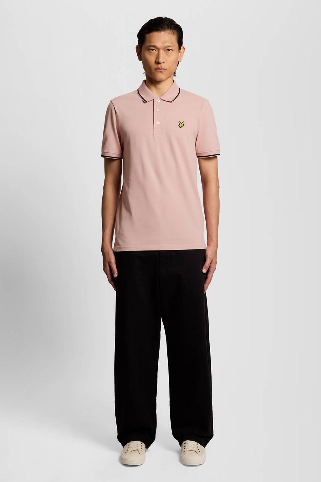 Roze heren Lyle & Scott regular polo van katoen met effen, korte mouwen, knoopsluiting en pique