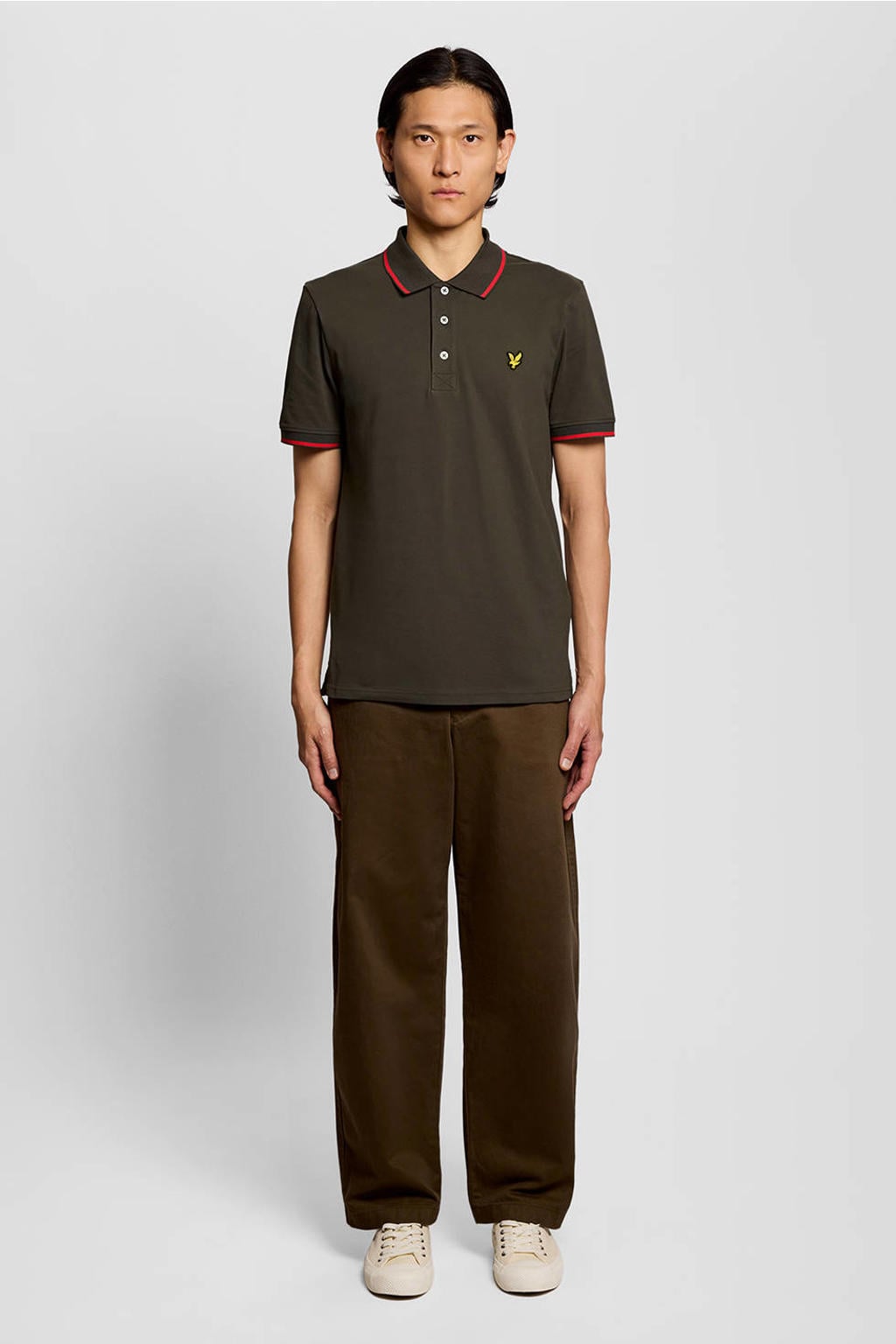 Donkergroene heren Lyle & Scott regular polo van katoen met effen, korte mouwen, knoopsluiting en pique