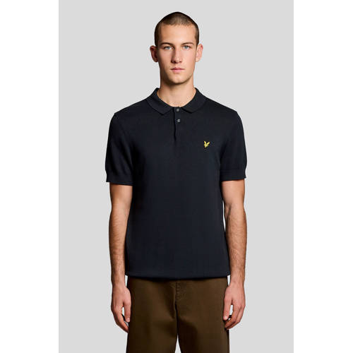 Lyle & Scott regular polo fijn gebreid donkerblauw afbeelding