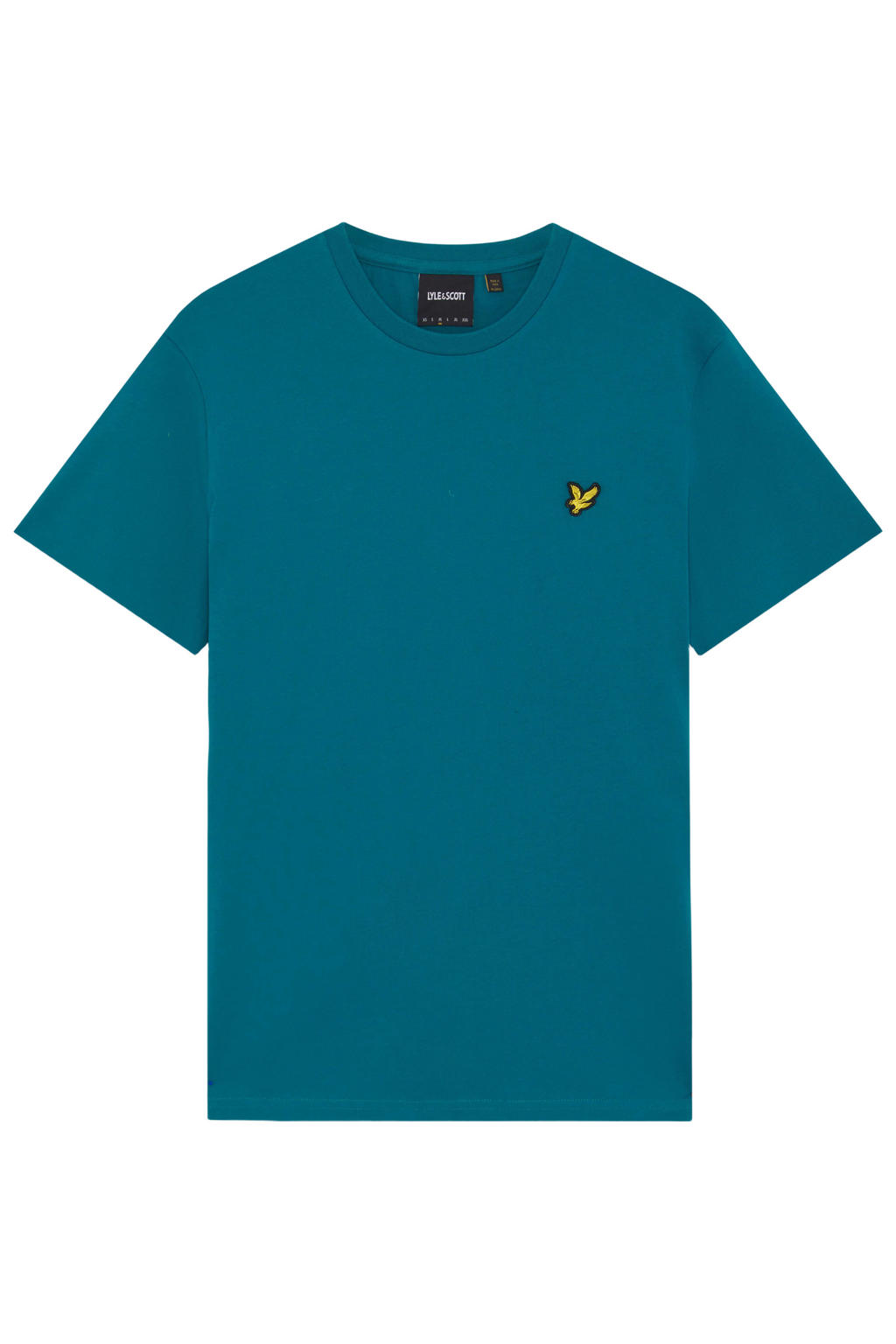 Petrolkleurige heren Lyle & Scott regular T-shirt van katoen met effen, korte mouwen en ronde hals