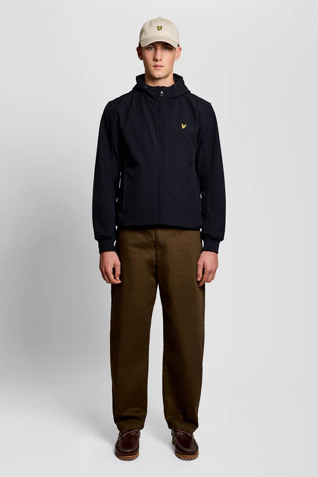 Donkerblauwe heren Lyle & Scott softshell jas met effen, capuchon en ritssluiting