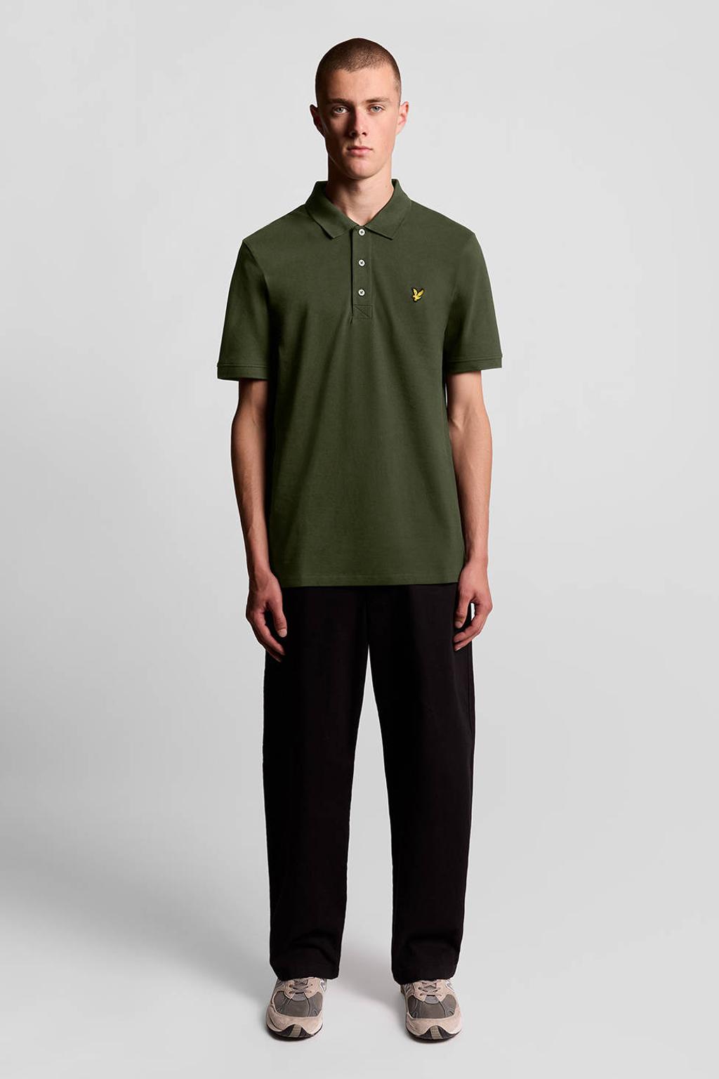 Groene heren Lyle & Scott regular polo van katoen met effen, korte mouwen, knoopsluiting en pique