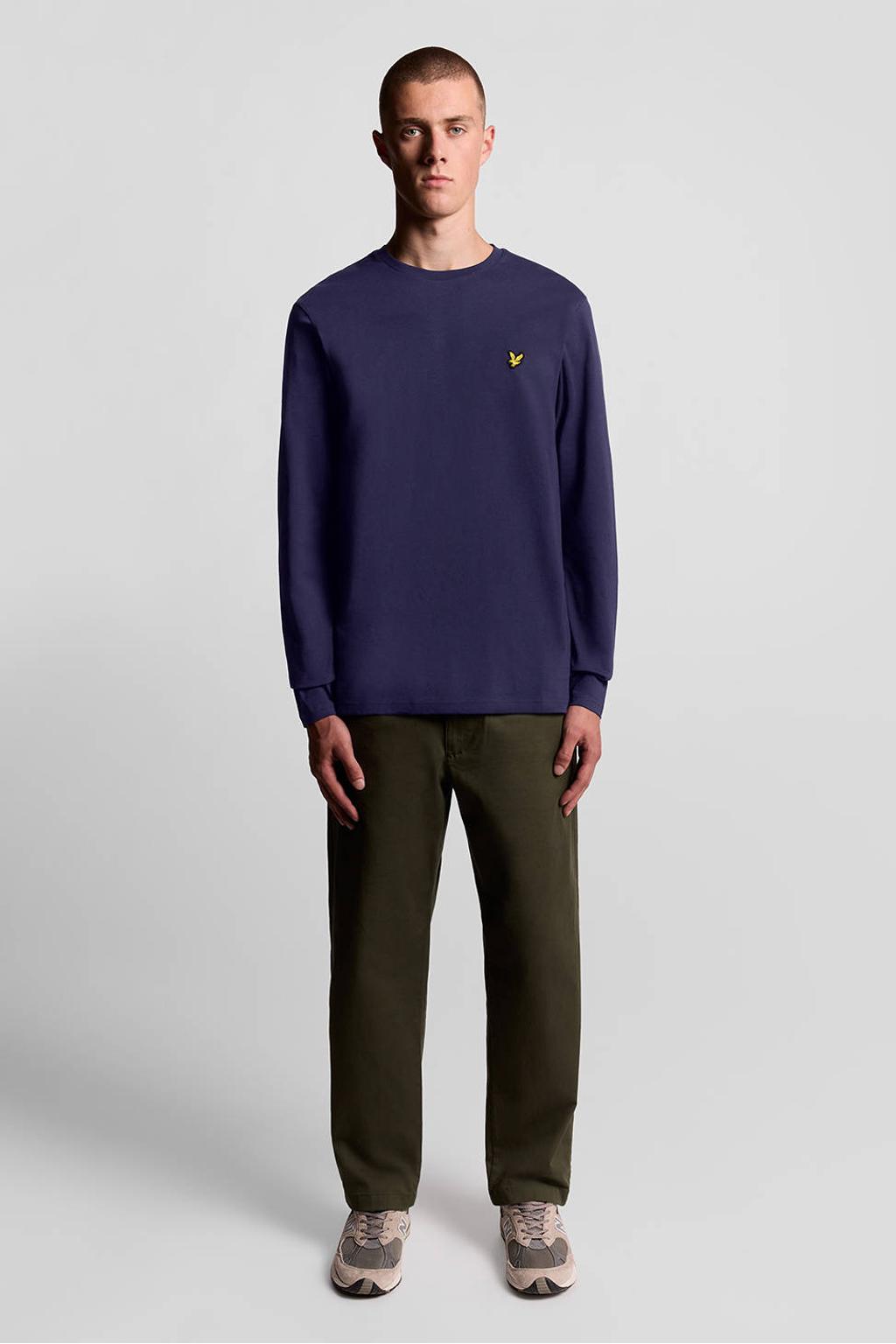 Donkerblauwe heren Lyle & Scott longsleeve van katoen met effen, lange mouwen en ronde hals