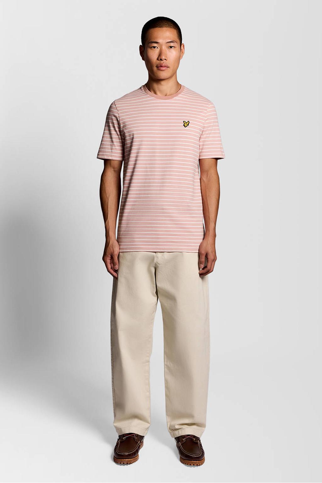 Roze heren Lyle & Scott regular gestreepte T-shirt van katoen met korte mouwen en ronde hals