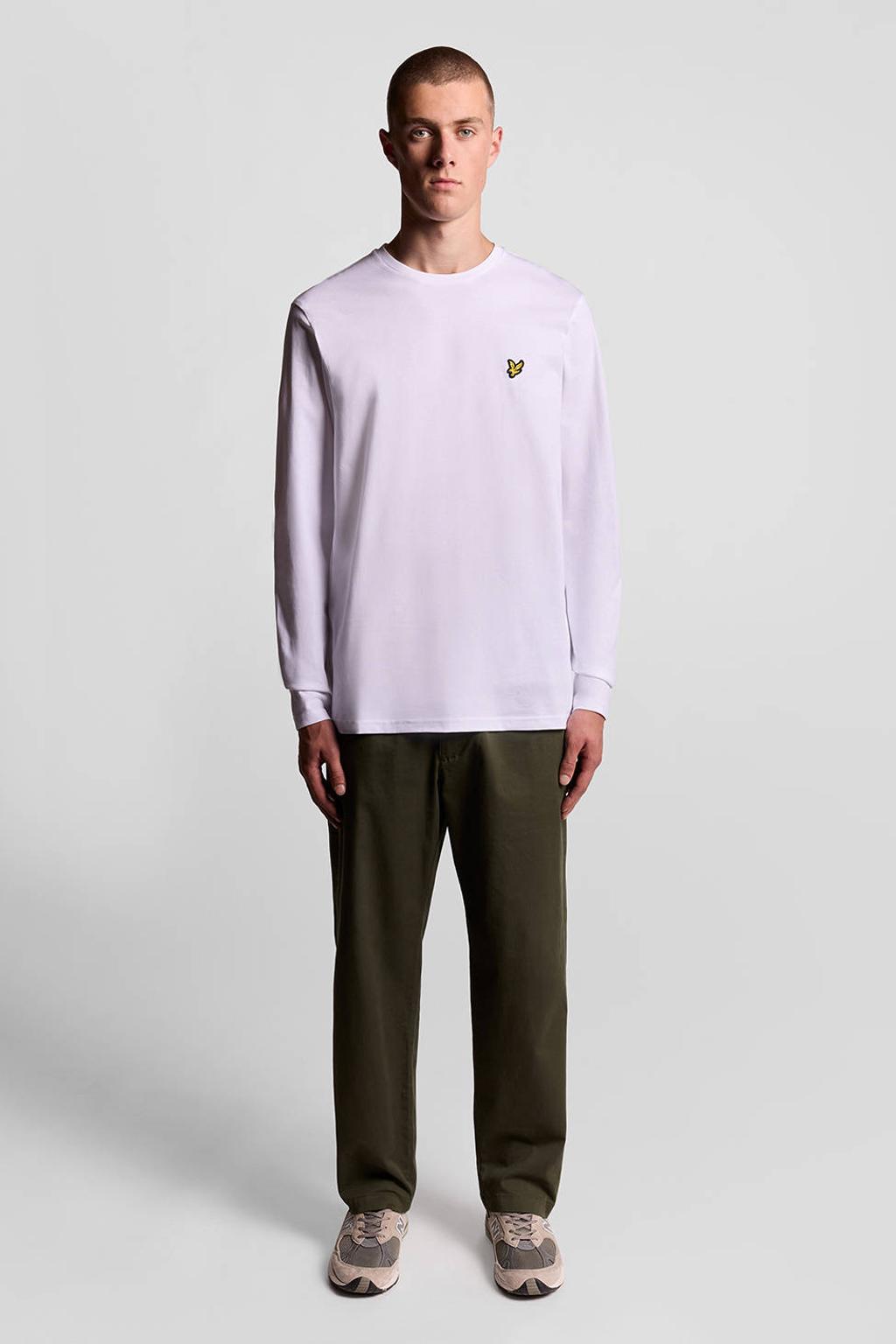 Witte heren Lyle & Scott longsleeve van katoen met effen, lange mouwen en ronde hals