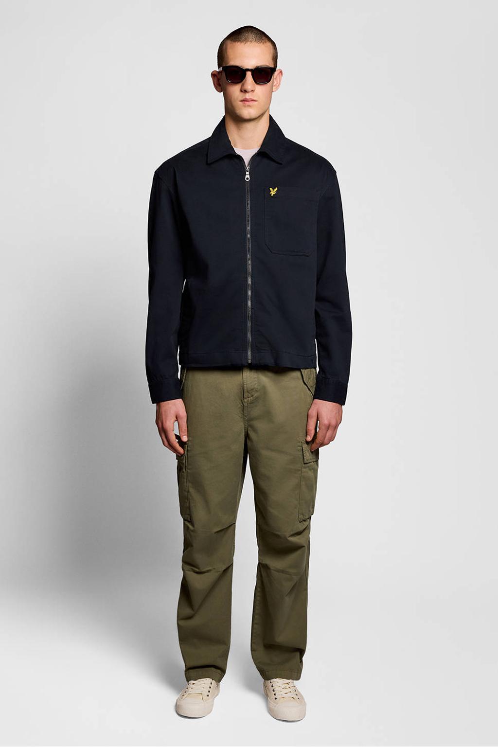 Donkerblauwe heren Lyle & Scott overshirt van katoen met effen, lange mouwen, klassieke kraag en ritssluiting