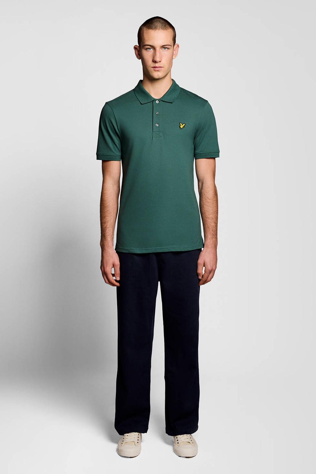 Groene heren Lyle & Scott regular polo van katoen met effen, korte mouwen, knoopsluiting en pique