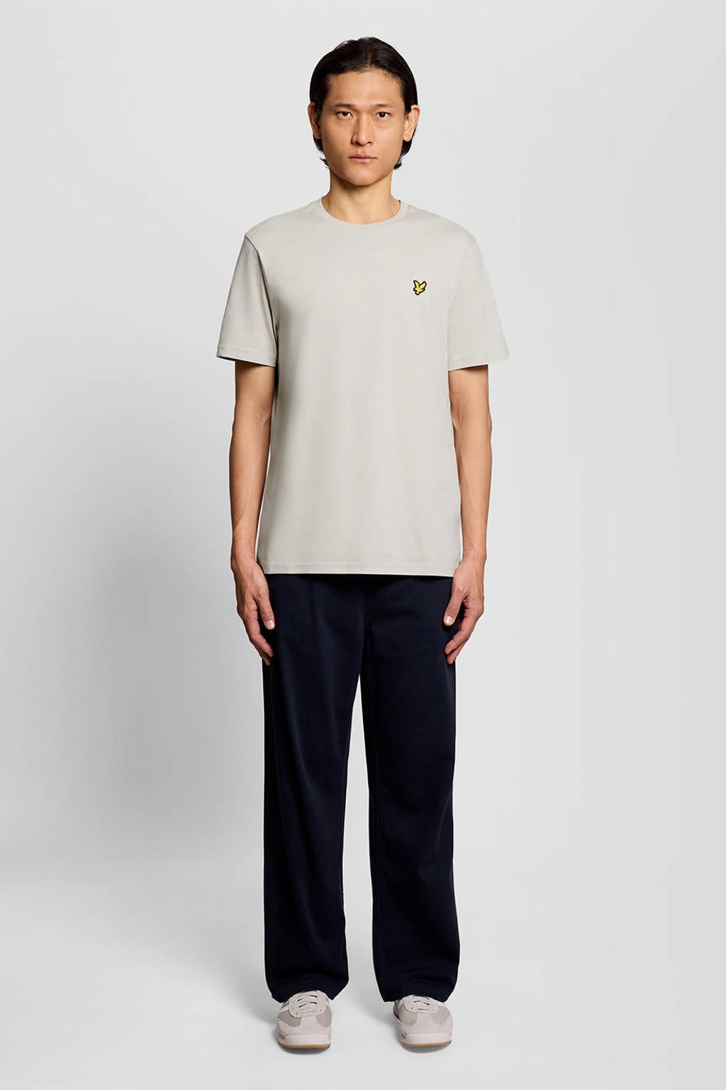 Beige heren Lyle & Scott regular T-shirt van katoen met effen, korte mouwen en ronde hals