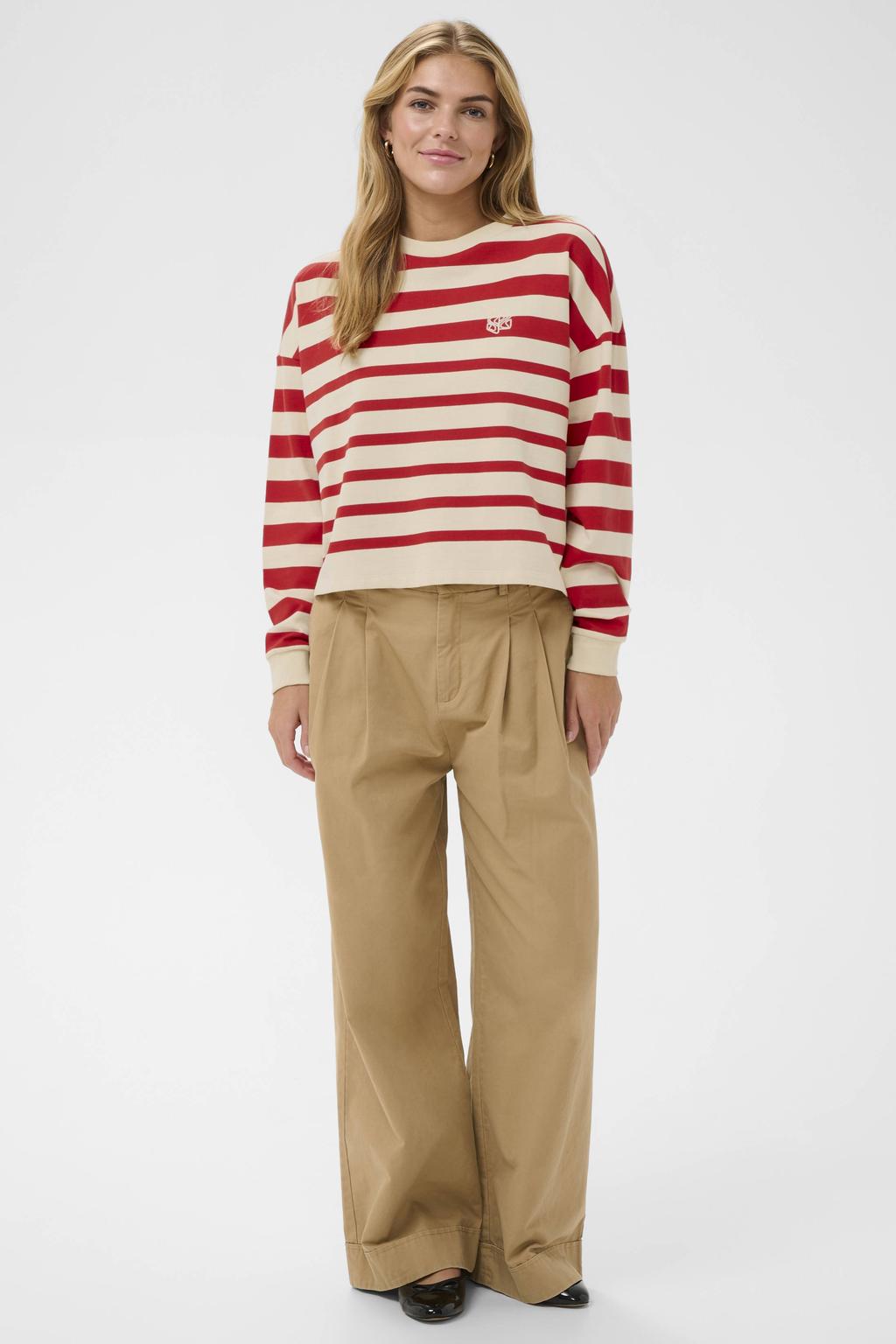 Rode dames Saint Tropez gestreepte sweater van katoen met logo dessin, lange mouwen en ronde hals