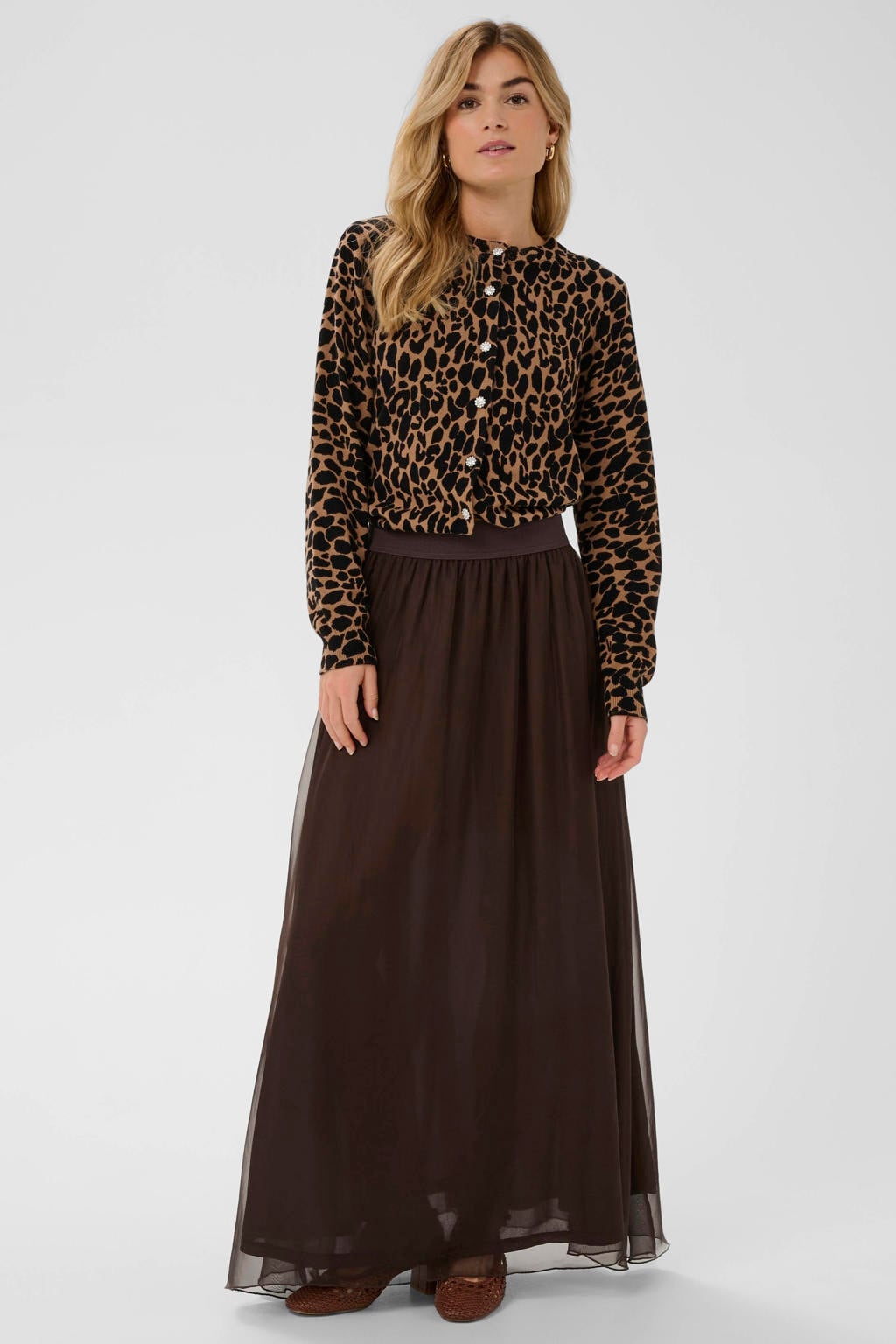 Donkerblauwe dames Saint Tropez maxi rok gemaakt van polyester en met elastische tailleband