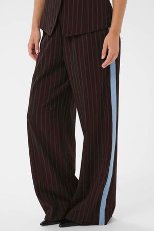 high waist casual broek met krijtstreep donkerbruin