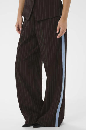 high waist casual broek met krijtstreep donkerbruin