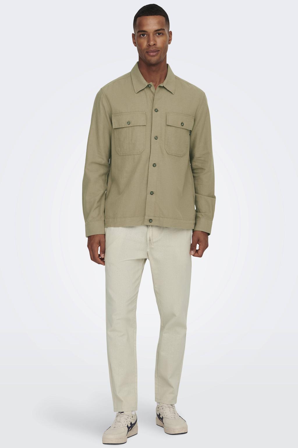ONLY & SONS ONSLINUS tapered casual broek met linnen ecru