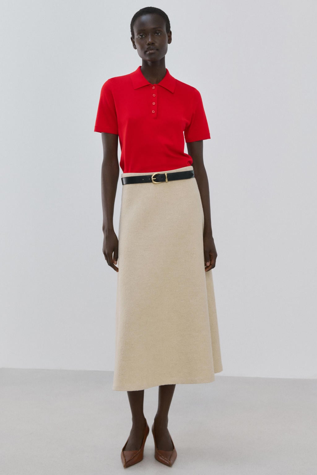 Rode dames Mango polo van viscose met effen en korte mouwen