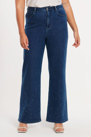high waist wide leg jeans medium blue denim