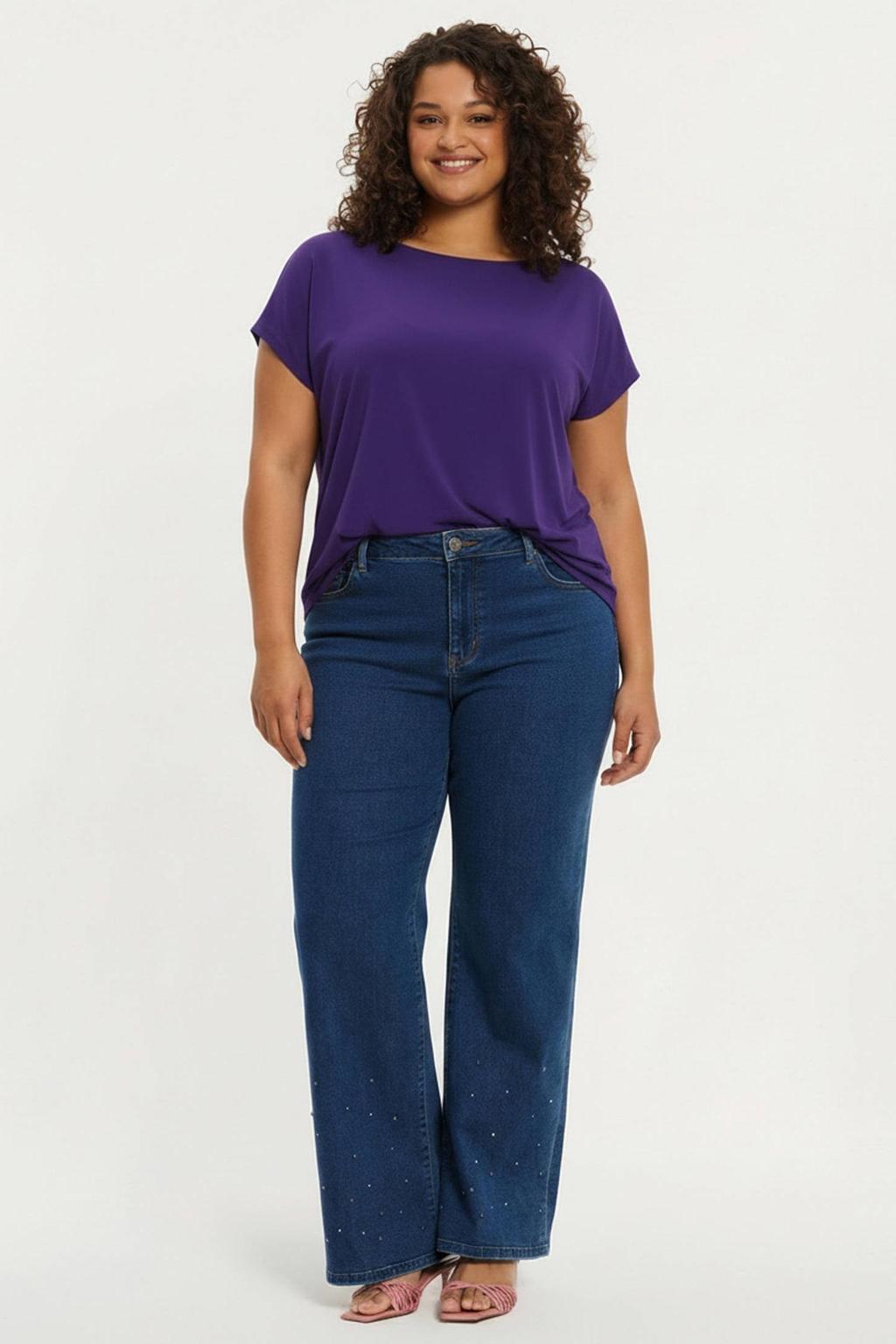 YOEK high waist wide leg jeans medium blue denim