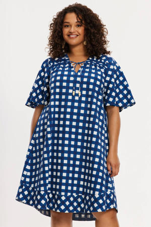 geruite A-lijn jurk blauw