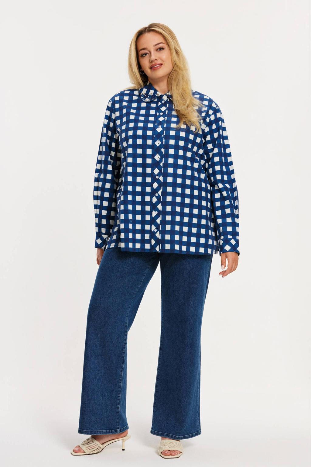 YOEK geruit blouse blauw