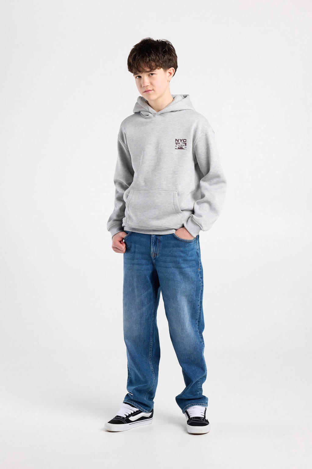 Grijze jongens America Today hoodie van sweat materiaal met backprint, lange mouwen en capuchon