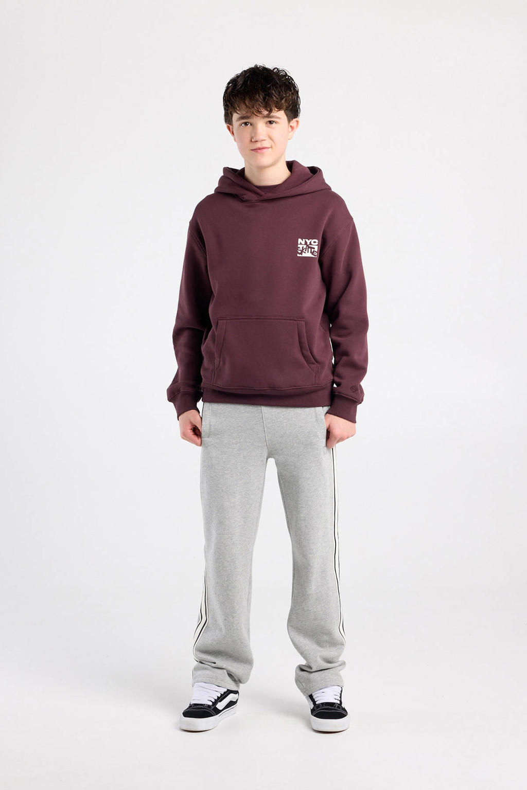 Donkerrode jongens America Today hoodie van sweat materiaal met backprint, lange mouwen en capuchon