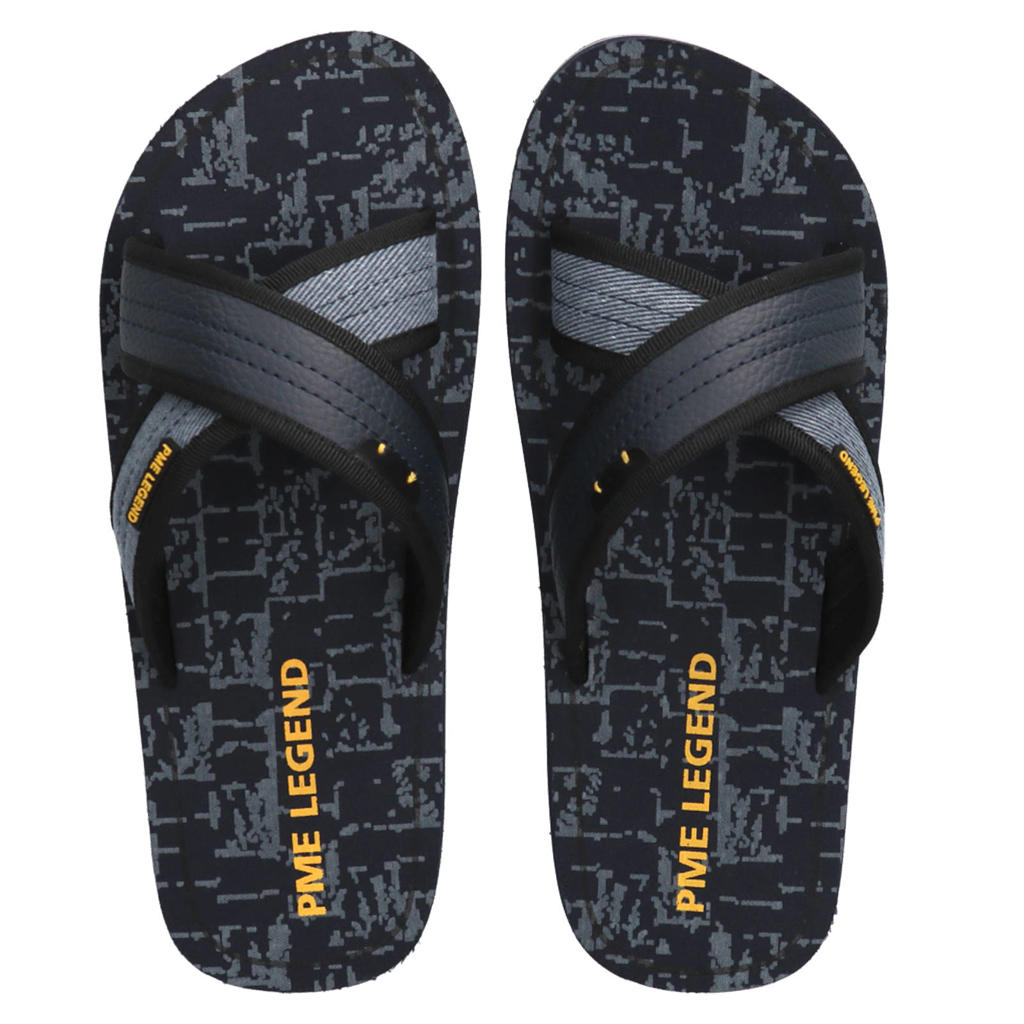 Donkerblauwe heren PME Legend Haig leren slippers -