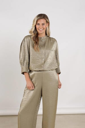satijnen blouse lichtkaki