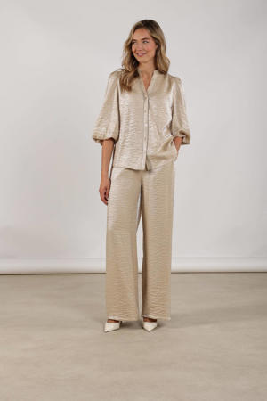 satijnen straight high waist broek zand