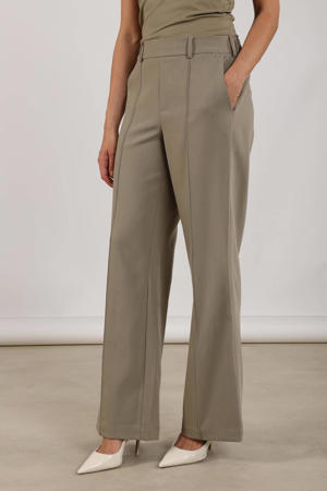wide leg regular waist broek kaki