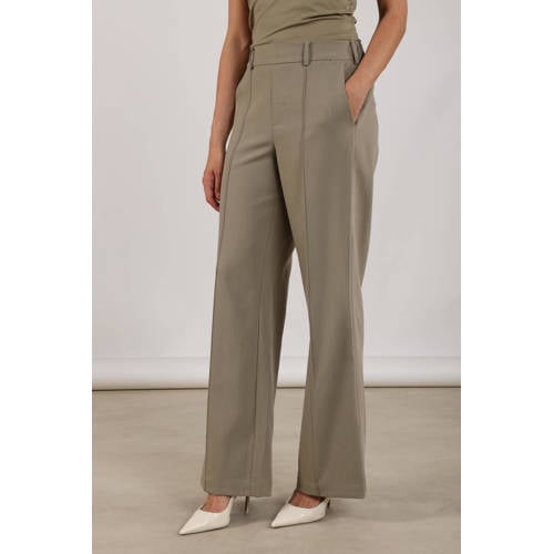 NUKUS wide leg regular waist broek kaki afbeelding