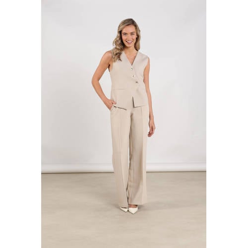 NUKUS wide leg regular waist broek zand afbeelding