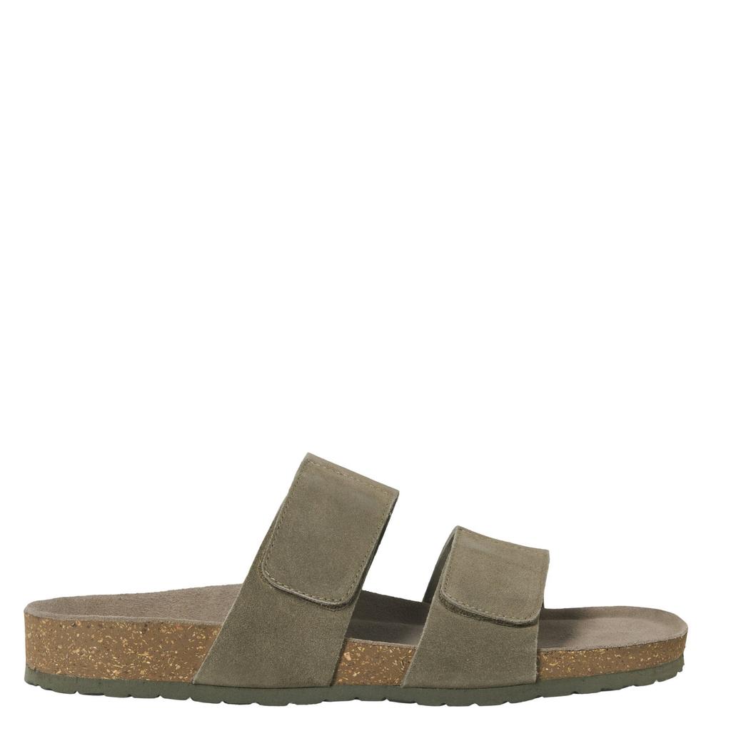Olijfgroene heren JACK & JONES JFWMalta suède slippers met klittenband