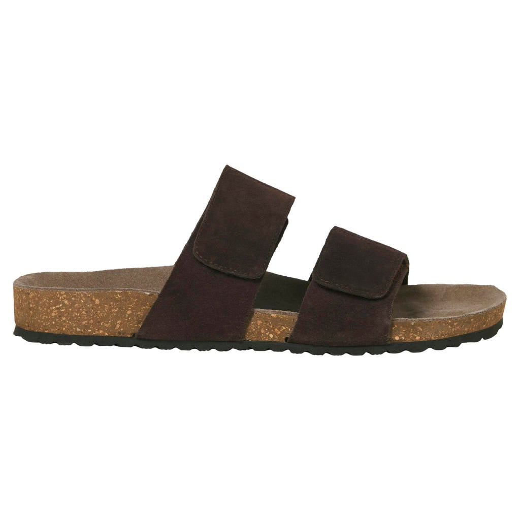 Bruine heren JACK & JONES JFWMalta suède slippers met klittenband