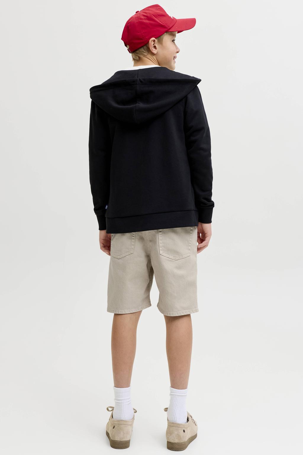 Beige jongens JACK & JONES JUNIOR regular short van stretchdenim met rits- en knoopsluiting en effen