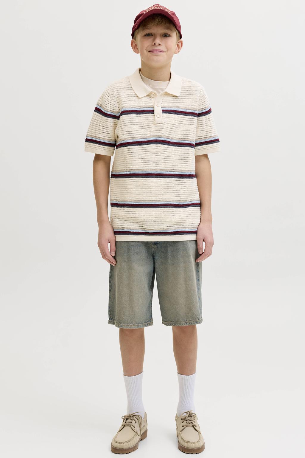 Medium blue denim jongens JACK & JONES JUNIOR baggy short van denim met high waist, rits- en knoopsluiting en effen