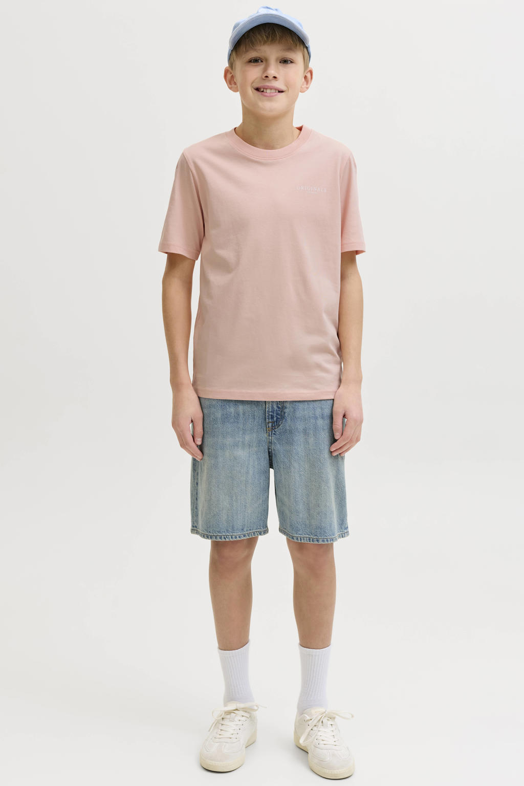 Roze jongens JACK & JONES JUNIOR T-shirt van katoen met backprint, korte mouwen en ronde hals