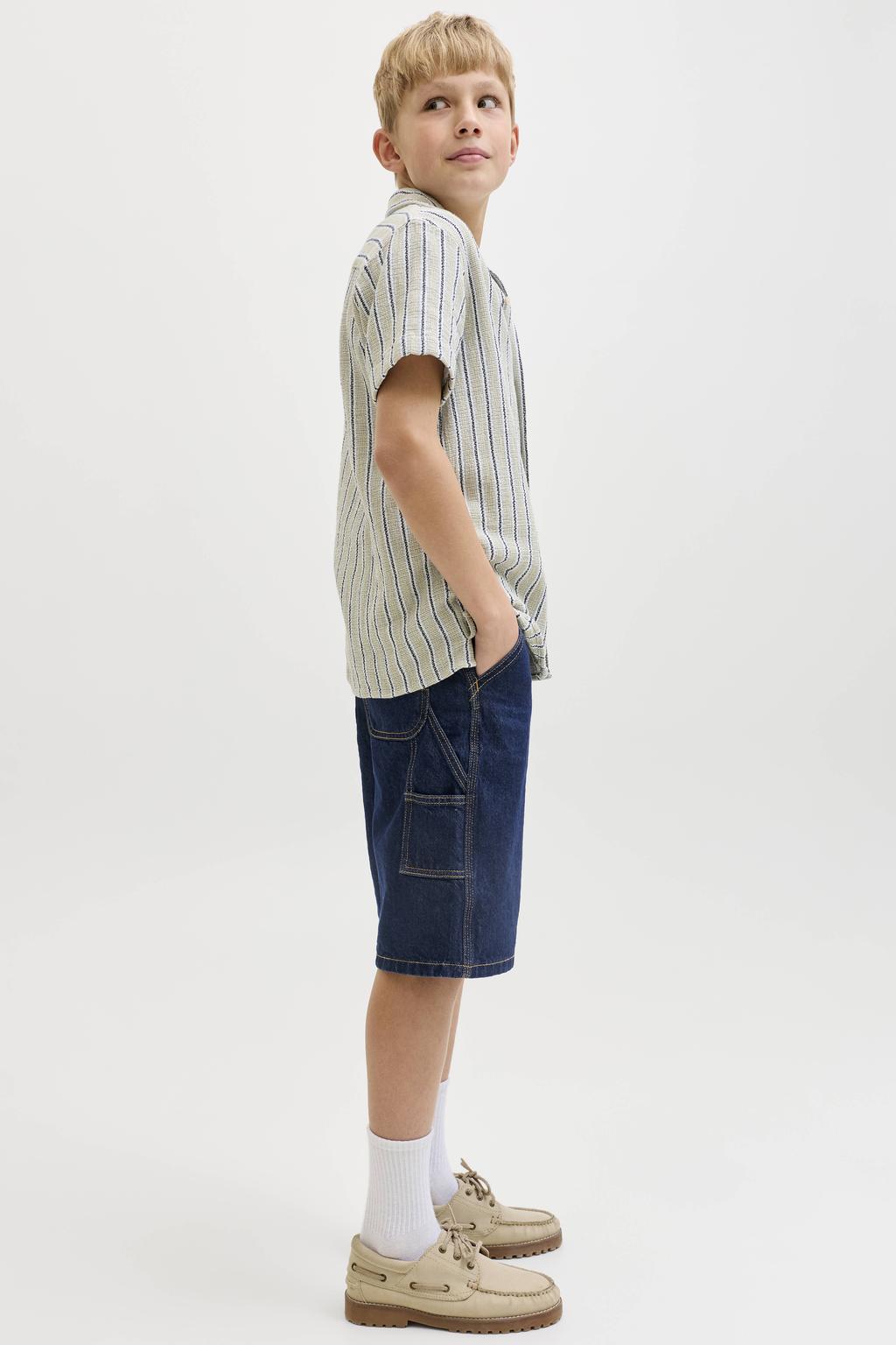 Medium blue denim jongens JACK & JONES JUNIOR baggy high waist short van denim met rits- en knoopsluiting en effen