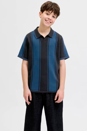 gestreepte polo blauw gebreid
