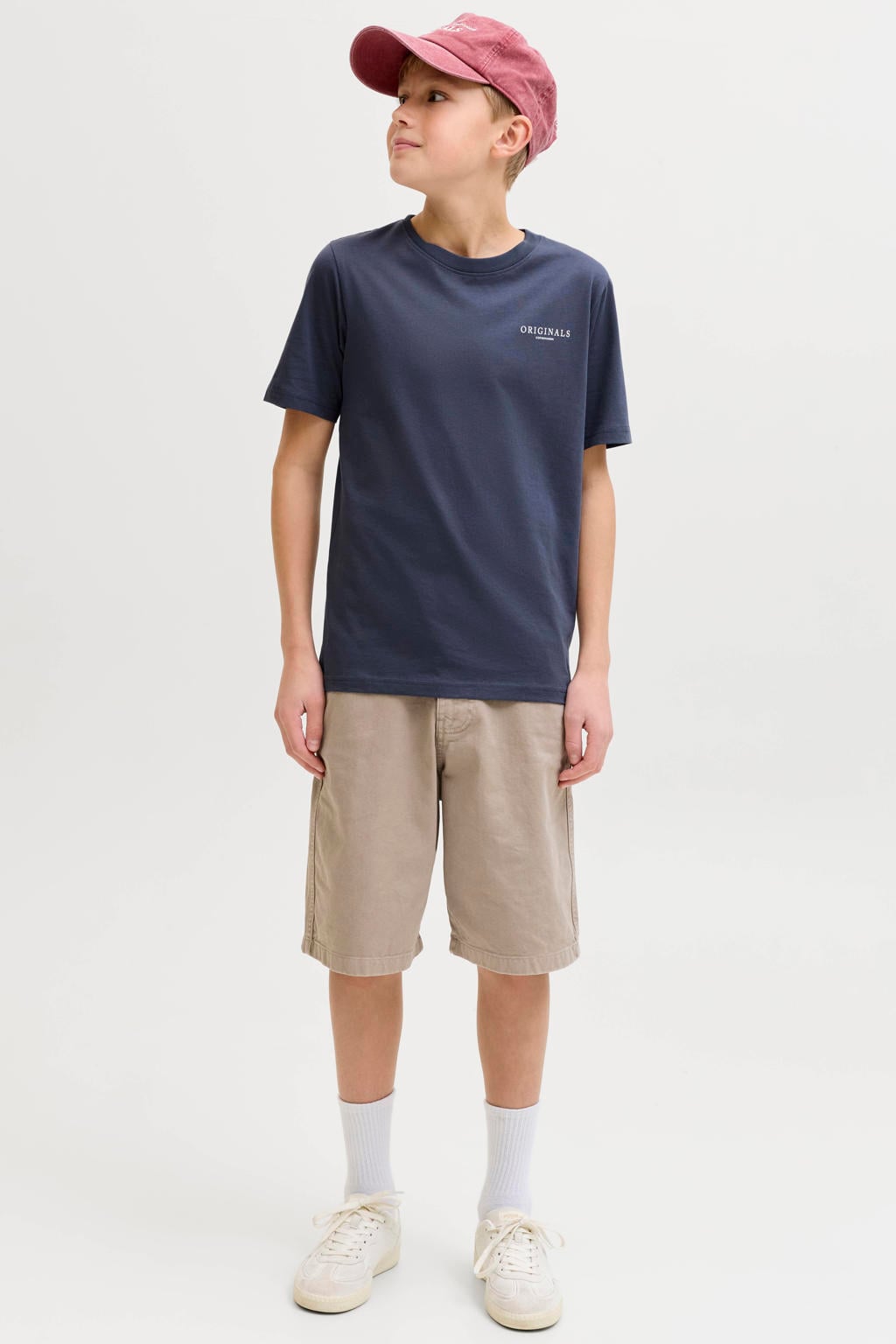 Blauwe jongens JACK & JONES JUNIOR T-shirt van katoen met backprint, korte mouwen en ronde hals