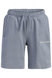 thumbnail: Grijsblauwe jongens JACK & JONES JUNIOR sweatshort blauw van katoen met loose fit, elastische tailleband met koord en tekst print