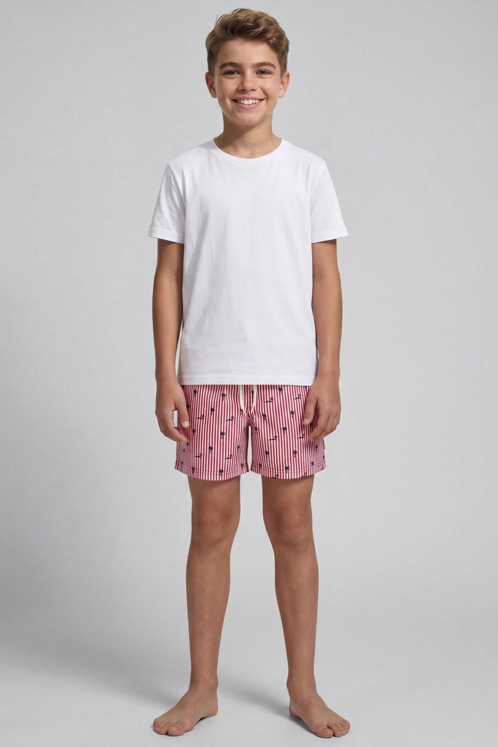 JJ REBEL JUNIOR gestreepte zwemshort rood