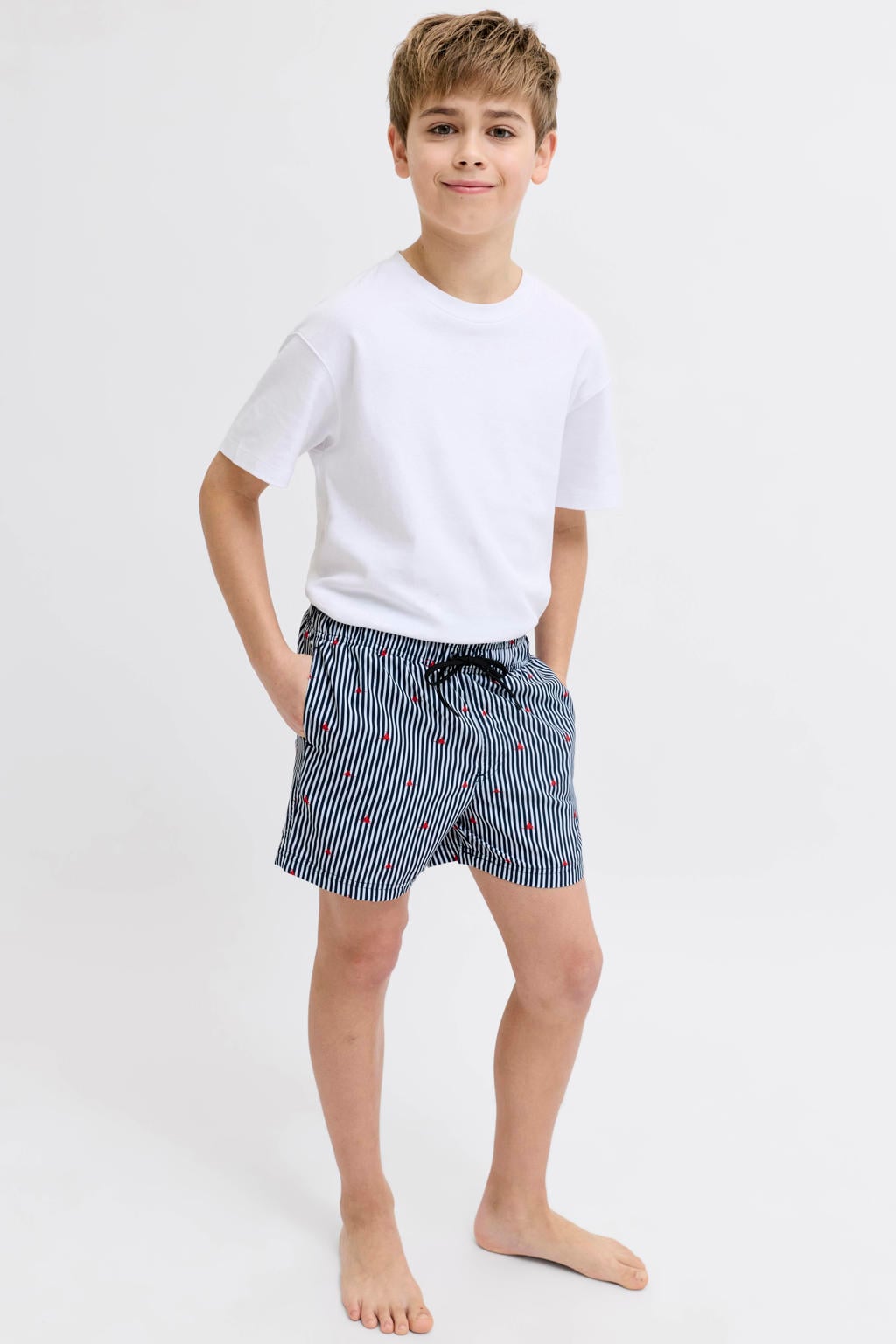 JJ REBEL JUNIOR polyester gestreepte zwemshort donkerblauw