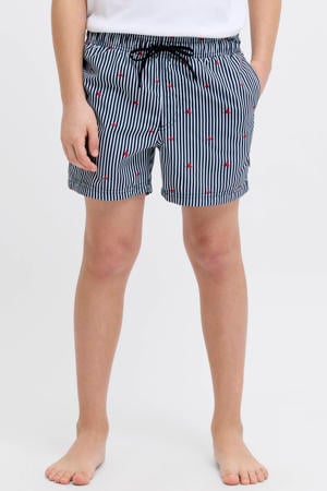 polyester gestreepte zwemshort donkerblauw