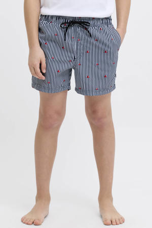 polyester gestreepte zwemshort donkerblauw
