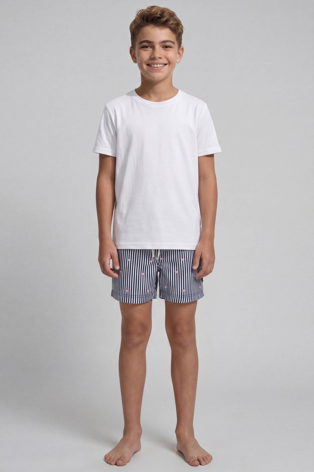 JJ REBEL JUNIOR polyester gestreepte zwemshort donkerblauw