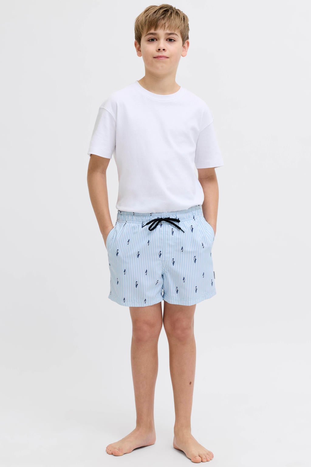 JJ REBEL JUNIOR gestreepte zwemshort lichtblauw