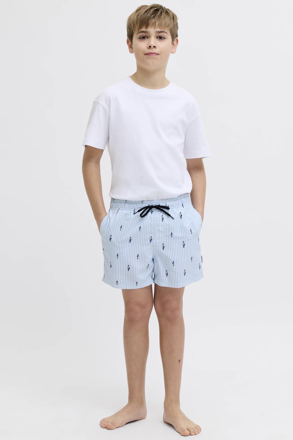 JJ REBEL JUNIOR gestreepte zwemshort lichtblauw