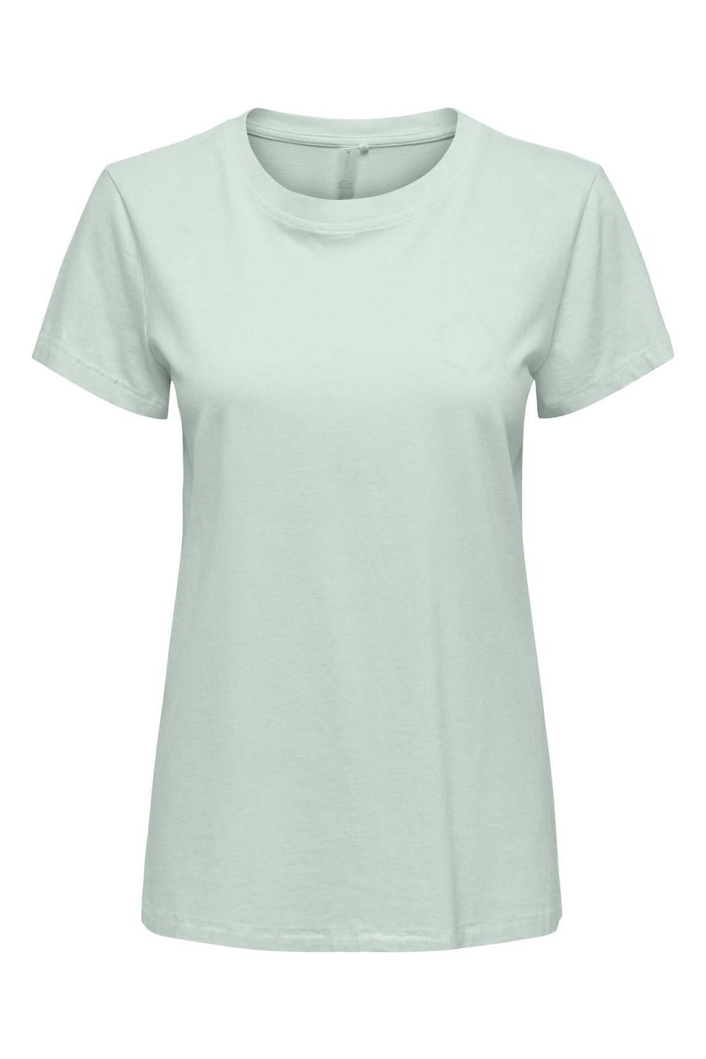 Witte dames ONLY PLAY sportshirt offwhite van katoen met korte mouwen en ronde hals