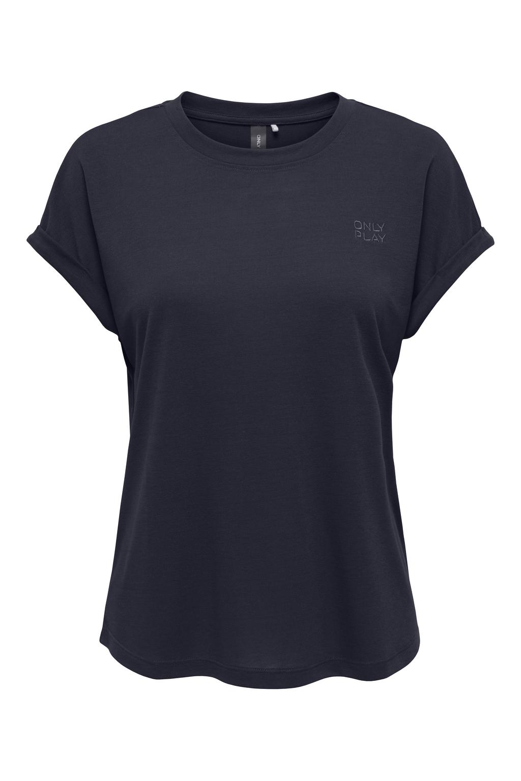Donkerblauwe dames ONLY PLAY sport T-shirt van polyester met korte mouwen en ronde hals