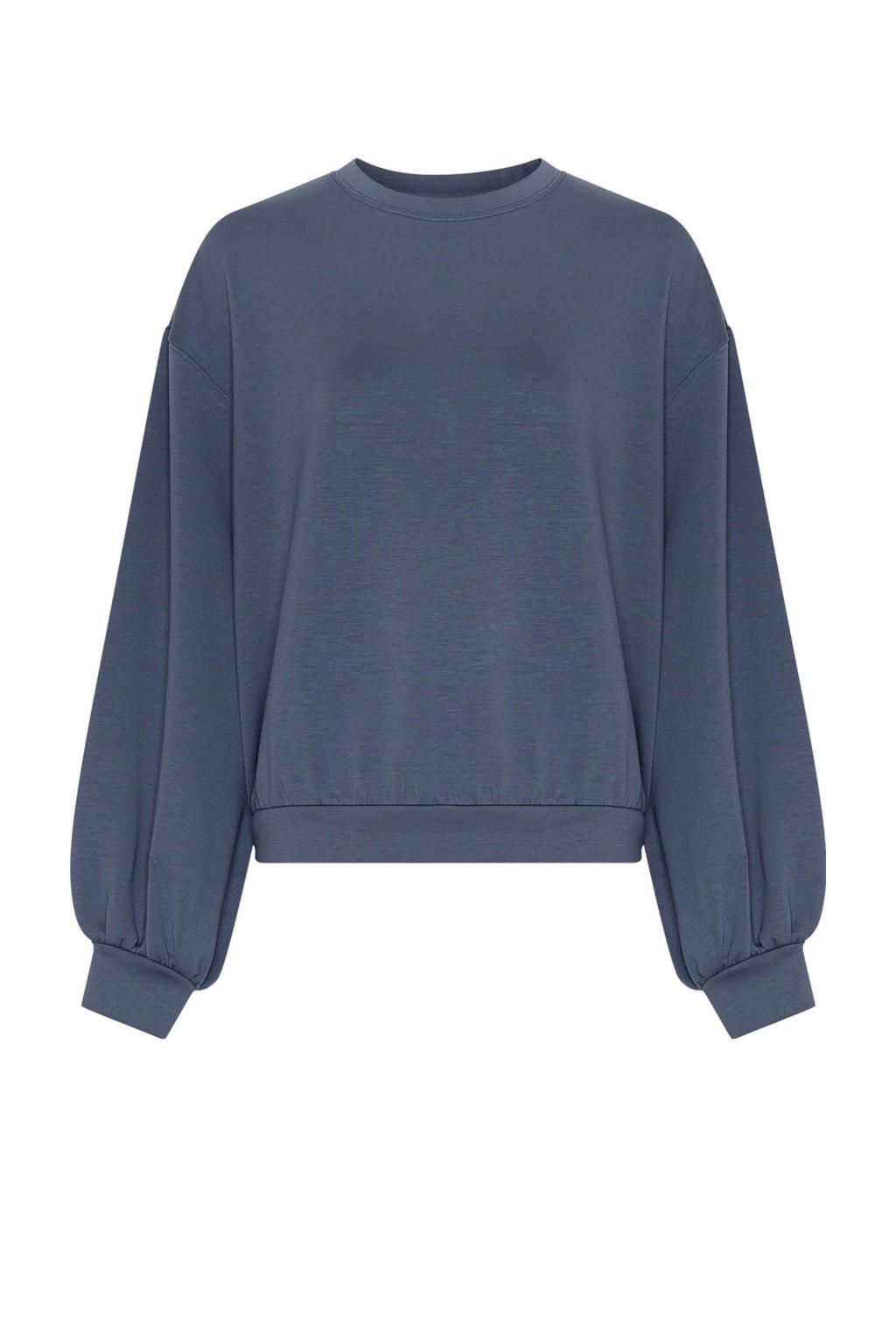 Donkerblauwe dames MSCH Copenhagen sweater van viscose met effen, lange mouwen en ronde hals