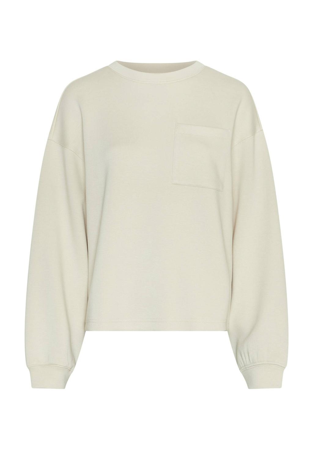 Crème dames MSCH Copenhagen sweater van viscose met effen, lange mouwen en ronde hals